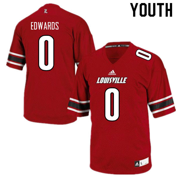 Youth #0 Derrick Edwards Louisville Cardinals College Football Jerseys Sale-Red - Click Image to Close